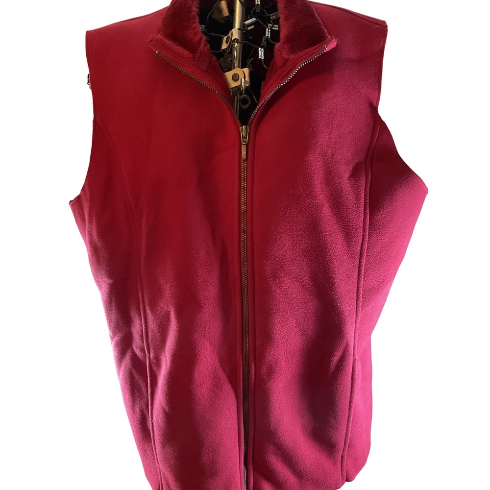Style & Co Women's Fleece Vest, Full Zip, Sleeveless, Burgundy, Comfortable L12